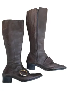 1960s Vintage Mod GoGo Brown Knee High Brogue Boots