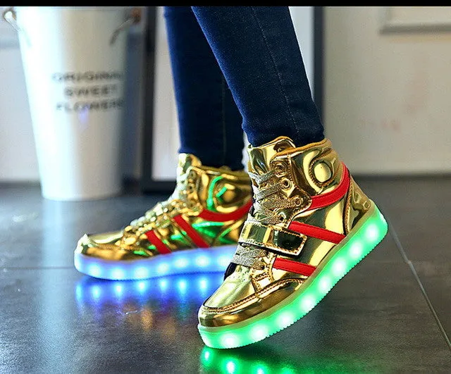 2016 7 Colors Children's Fashion USB Rechargeable LED Light Shoes/Autumn Kids Luminous Sneakers for Boys and Girls Free Shipping