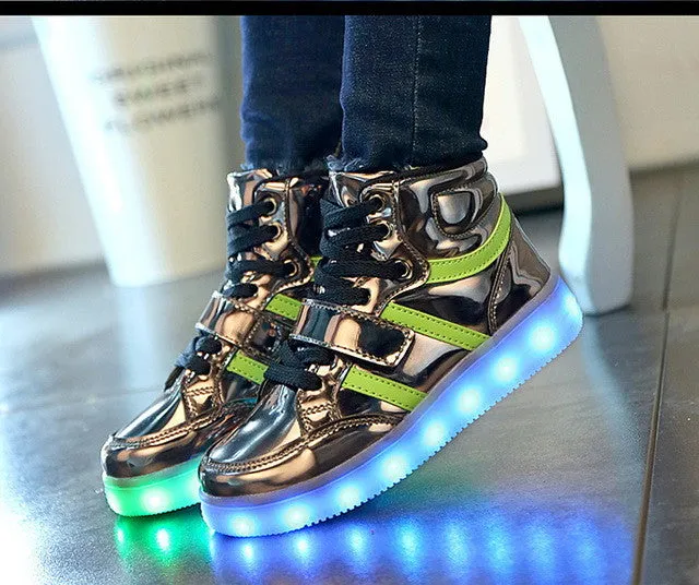 2016 7 Colors Children's Fashion USB Rechargeable LED Light Shoes/Autumn Kids Luminous Sneakers for Boys and Girls Free Shipping