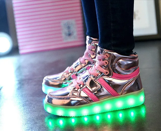 2016 7 Colors Children's Fashion USB Rechargeable LED Light Shoes/Autumn Kids Luminous Sneakers for Boys and Girls Free Shipping