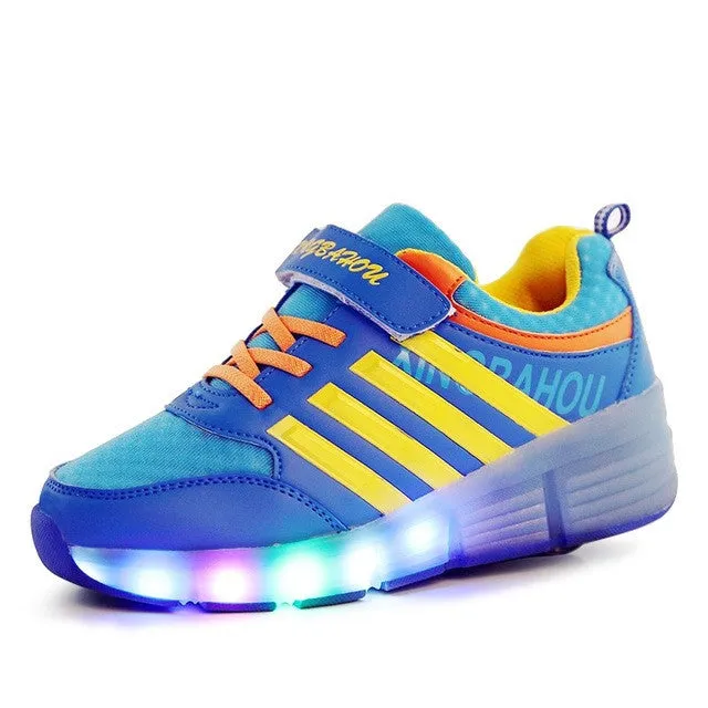 2016 New All Seasons Girls/Boys LED Light Shoes,Children Fashion Roller Skate Sneakers,Kids Luminous Shoes With Single Wheels