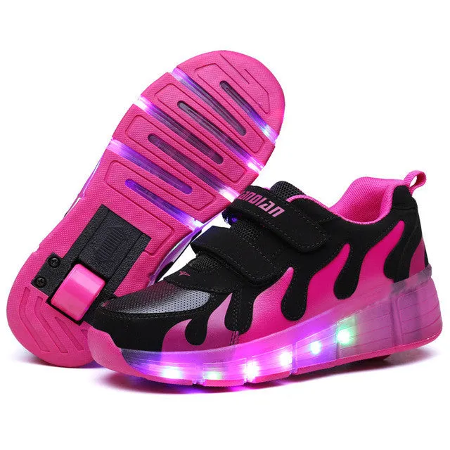 2016 New All Seasons Girls/Boys LED Light Shoes,Children Fashion Roller Skate Sneakers,Kids Luminous Shoes With Single Wheels