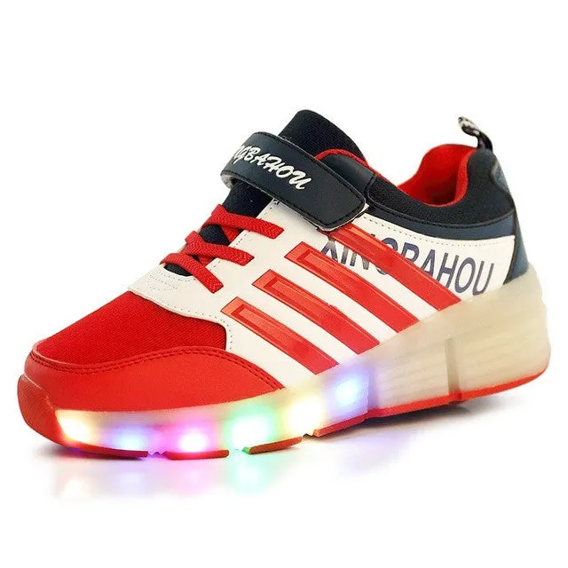 2016 New All Seasons Girls/Boys LED Light Shoes,Children Fashion Roller Skate Sneakers,Kids Luminous Shoes With Single Wheels