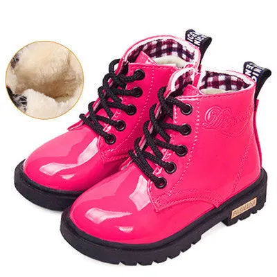 2016 New Winter Children Snow Boots PU Leather Waterproof Kids Velvet Martin Boots Boys Girls Casual Shoes Fashion Sneakers