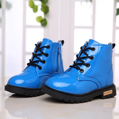 2016 New Winter Children Snow Boots PU Leather Waterproof Kids Velvet Martin Boots Boys Girls Casual Shoes Fashion Sneakers