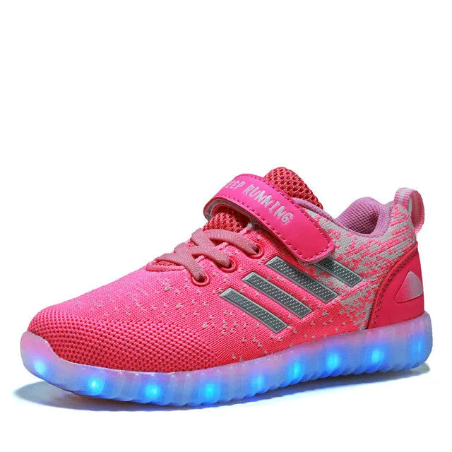 2017 Kids luminous shoes led USB recharge for girls boys children sneakers illuminated 7 colors glowing casual with light