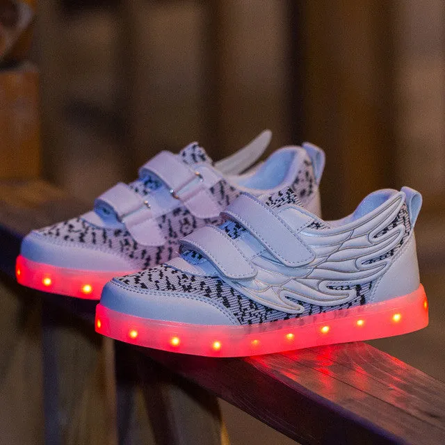 2017 Kids luminous shoes led USB recharge for girls boys children sneakers illuminated 7 colors glowing casual with light