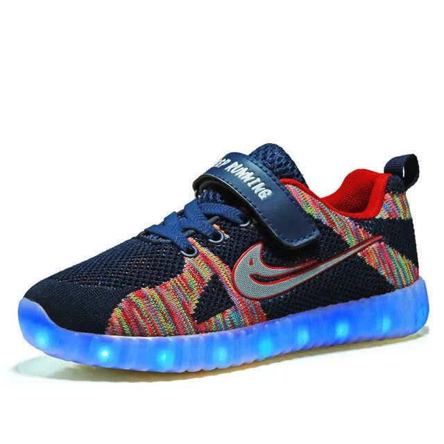 2017 Kids luminous shoes led USB recharge for girls boys children sneakers illuminated 7 colors glowing casual with light