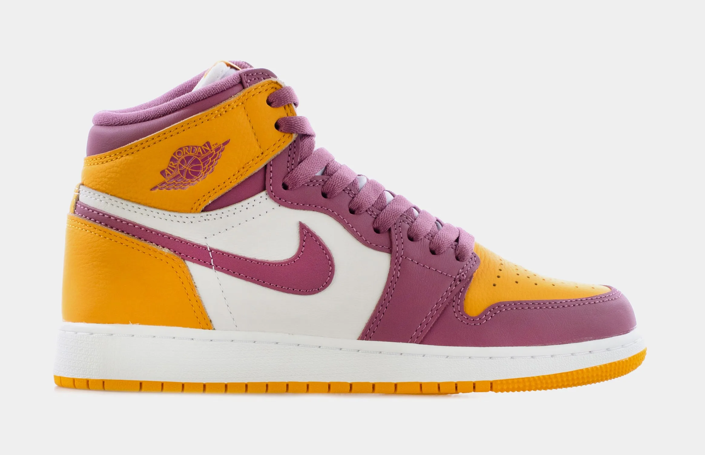 Air Jordan 1 High OG Brotherhood Grade School Lifestyle Shoes (University Gold Yellow/Light Bordeaux Pink) Free Shipping