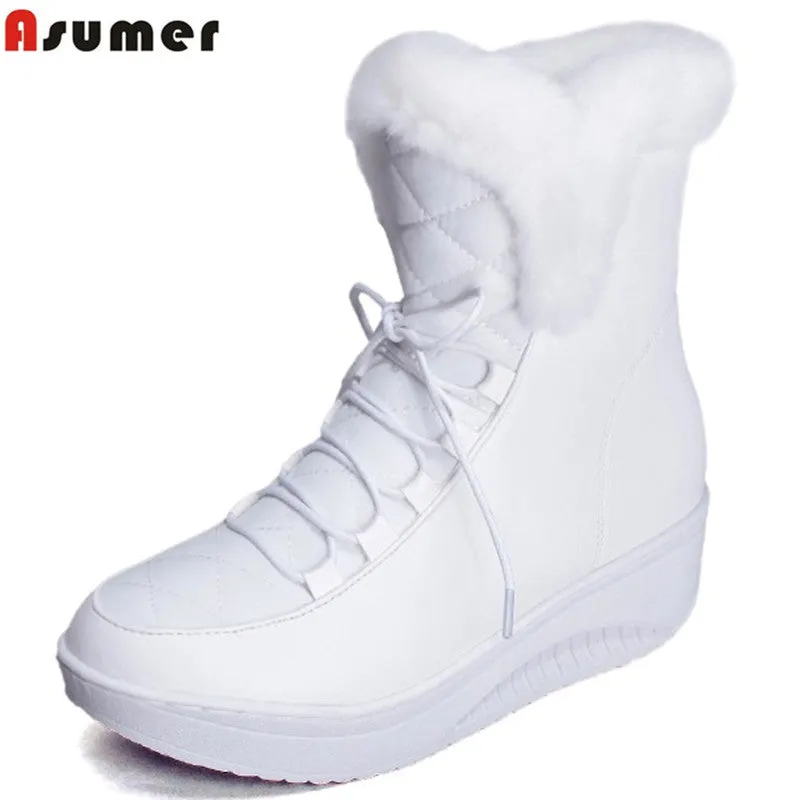 Asumer Hot Sale Shoes Women Boots Solid Slip-On Soft Cute Women Snow Boots Round Toe Flat with Winter Fur Ankle Boots