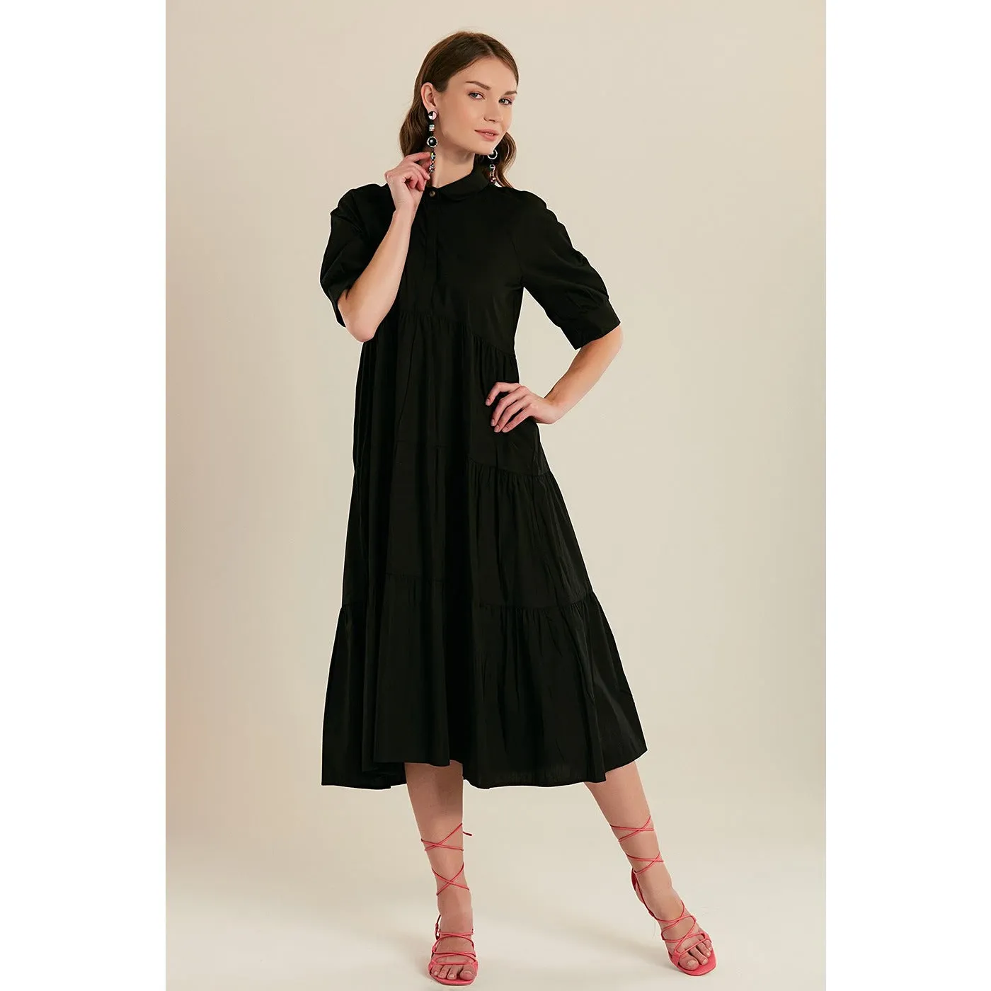 Black Short Sleeve Long Dress