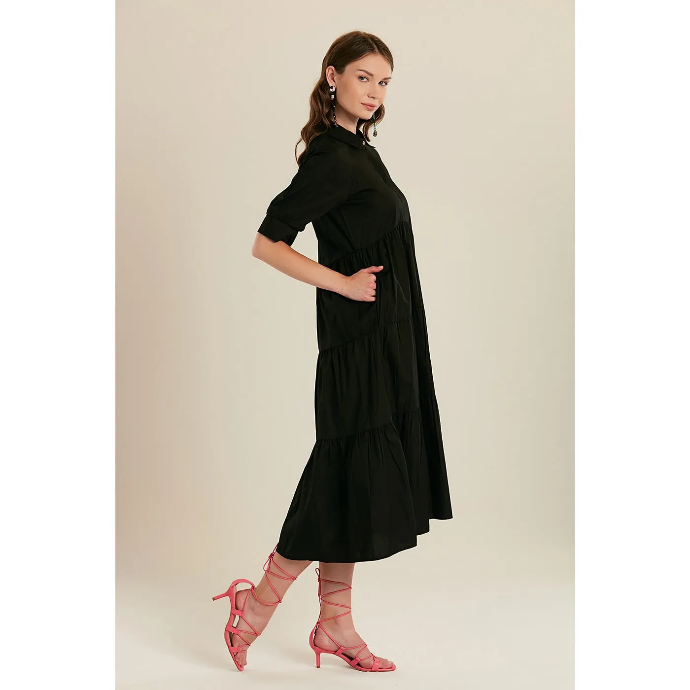 Black Short Sleeve Long Dress