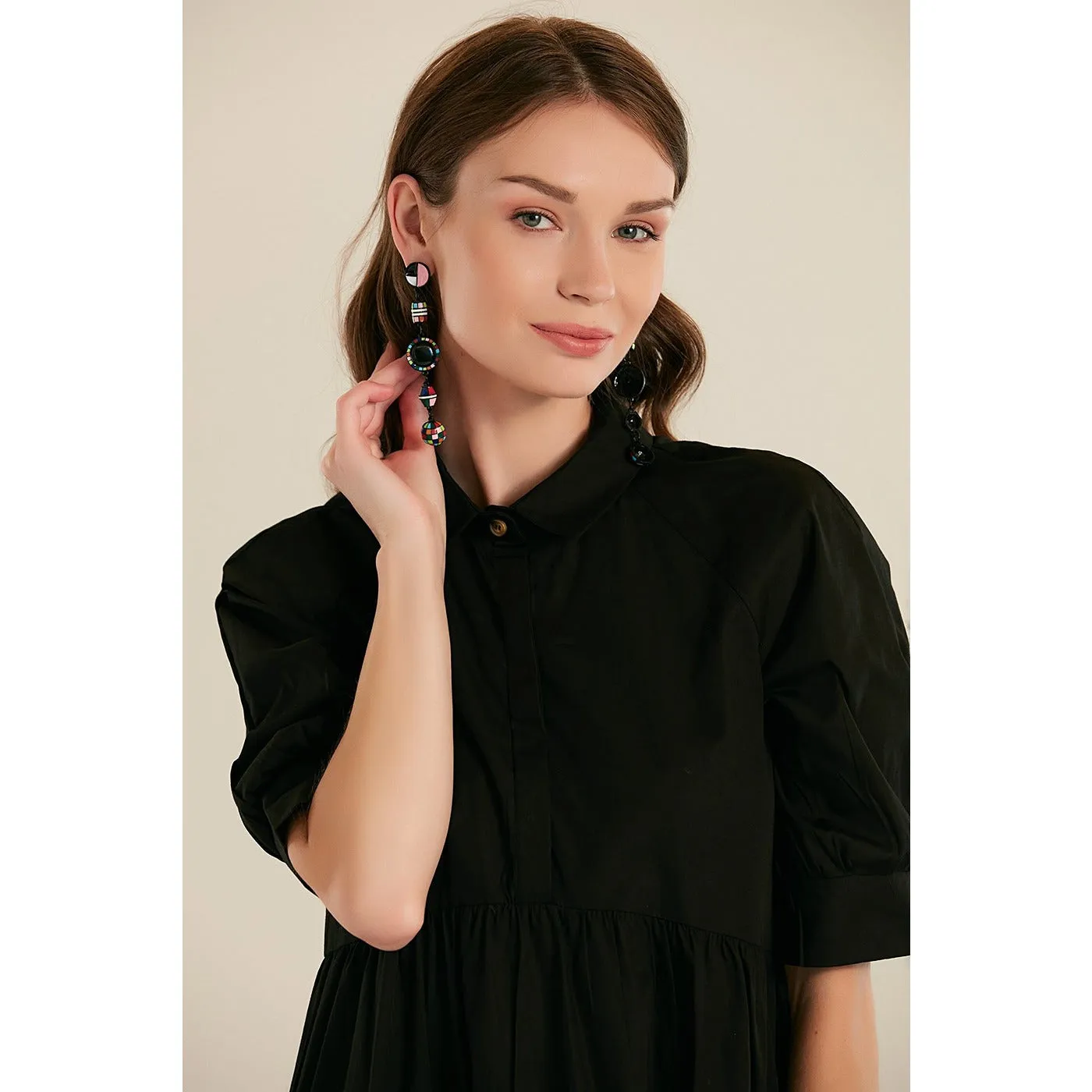 Black Short Sleeve Long Dress