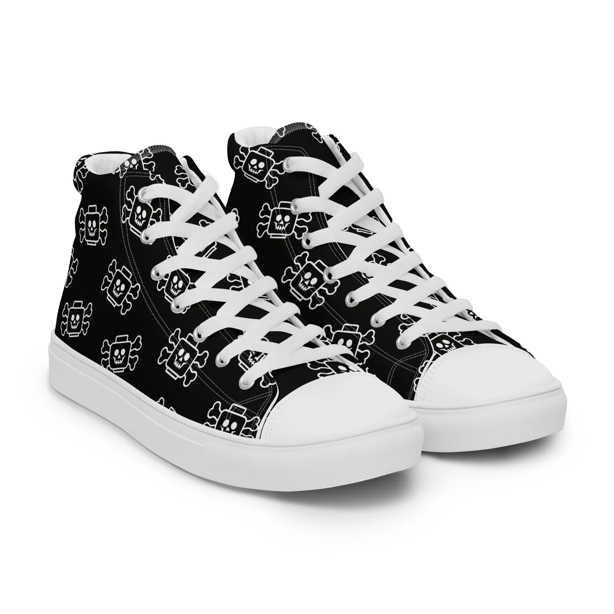 Black Skeleton Head with Bones Women’s high top canvas shoes