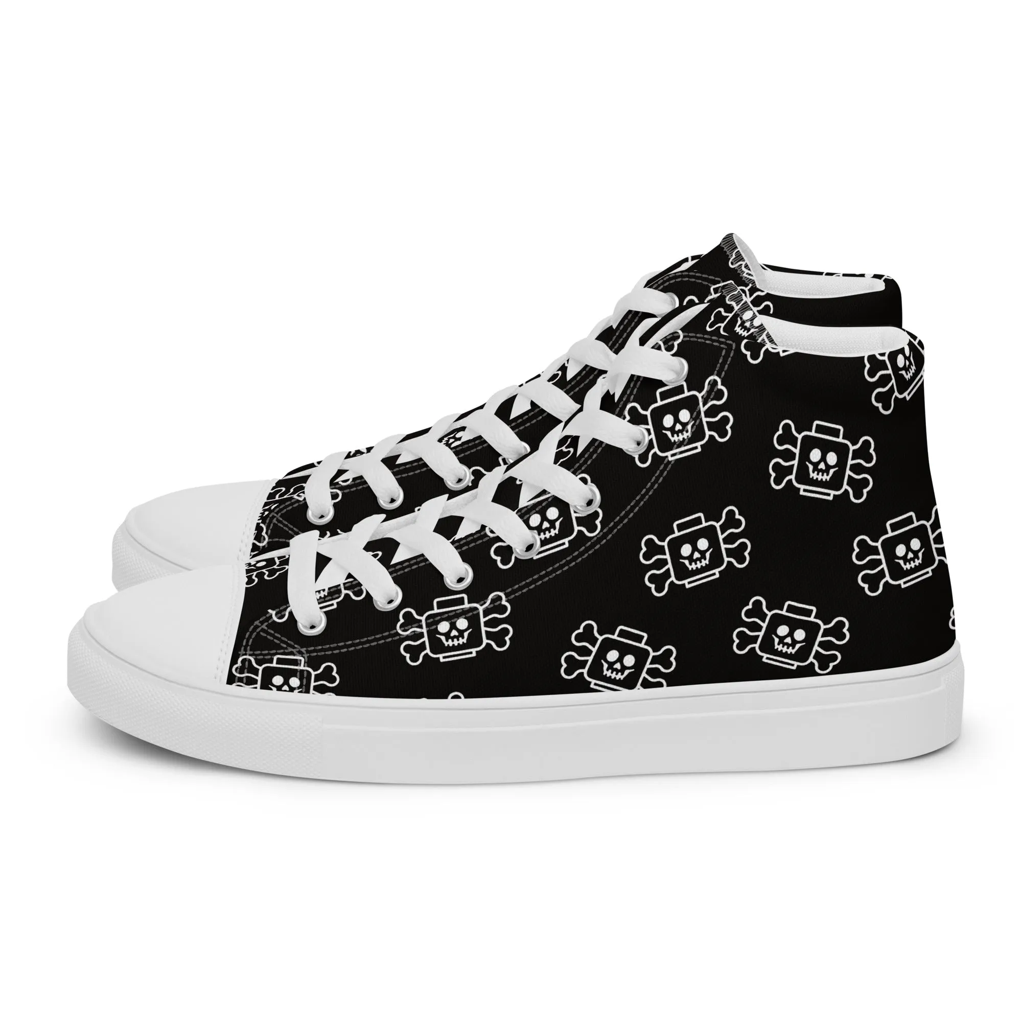 Black Skeleton Head with Bones Women’s high top canvas shoes