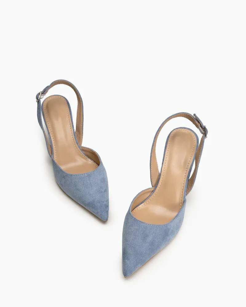 (Clean Up - US 7) Mid Heel Minimalist Suede Pointed Toe Pumps