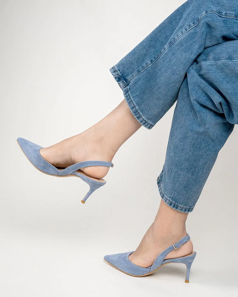 (Clean Up - US 7) Mid Heel Minimalist Suede Pointed Toe Pumps