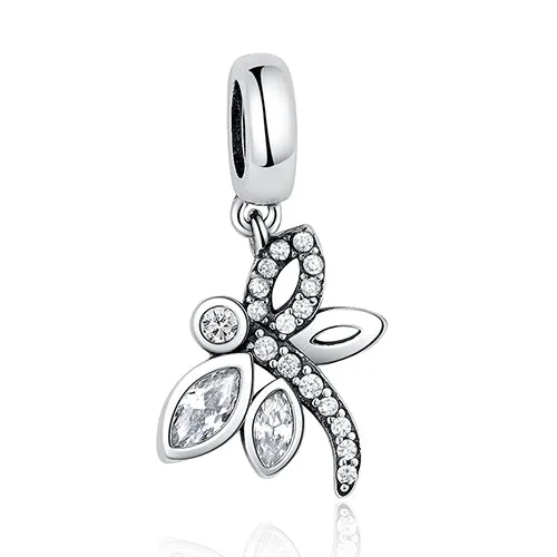 DIY Silver Charm Fit Original Pandora Bracelet Beads 925 Sterling Silver Love Dangle Charm Crystal Heart ,Flower,Tower,Tree Bead