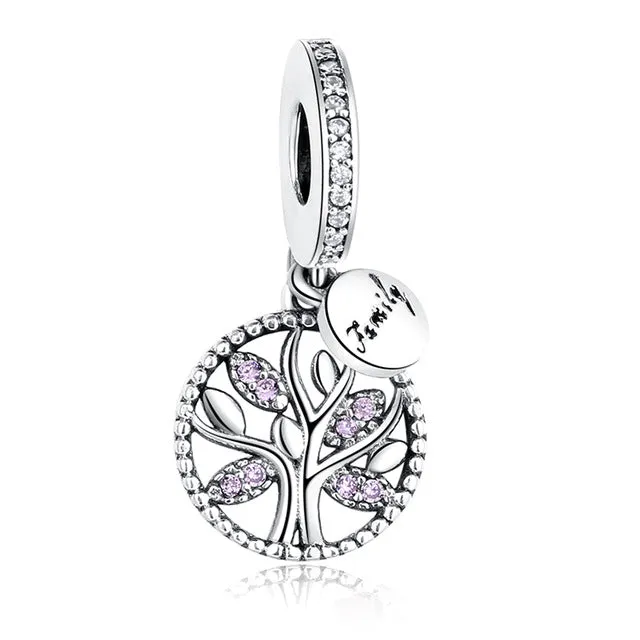 DIY Silver Charm Fit Original Pandora Bracelet Beads 925 Sterling Silver Love Dangle Charm Crystal Heart ,Flower,Tower,Tree Bead