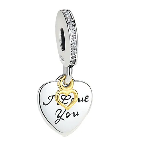 DIY Silver Charm Fit Original Pandora Bracelet Beads 925 Sterling Silver Love Dangle Charm Crystal Heart ,Flower,Tower,Tree Bead