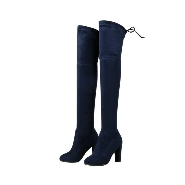 ESVEVA 2017 Western Style Spring Over The Knee Boots Square High Heel Women Boots Sexy Ladies Lace Up Fashion Boots Size 34-43