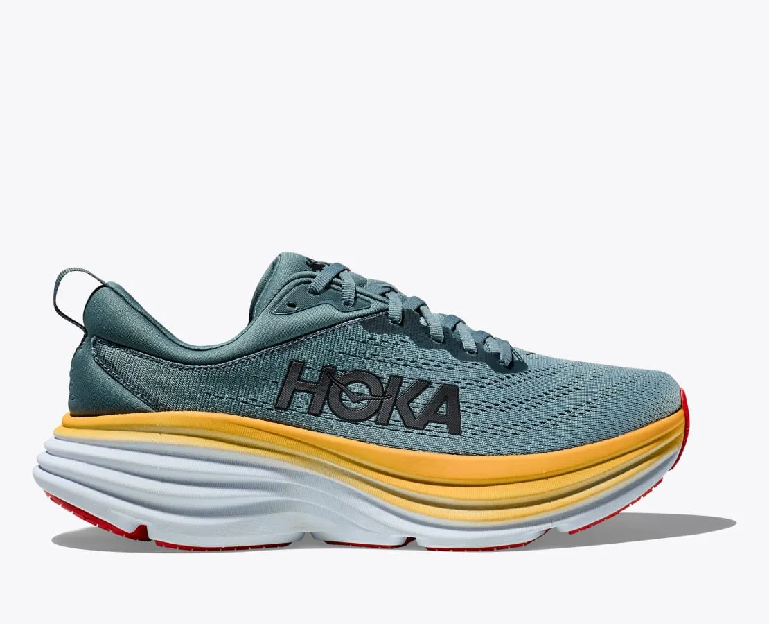 Hoka Men's Bondi 8 Cushioned Road Running Shoe in Outer Space/All Abroad, Goblin Blue/Mountain Spring,  & Black/White Available in Wide Widths