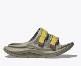 Hoka ORA Luxe Recovery Slide Sandal in Barley/Aqua, Violet & Black