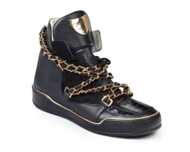 Mauri - 8683 Calf Alpine   Baby Crocodile   Black Suede Embossed High-top Sneakers