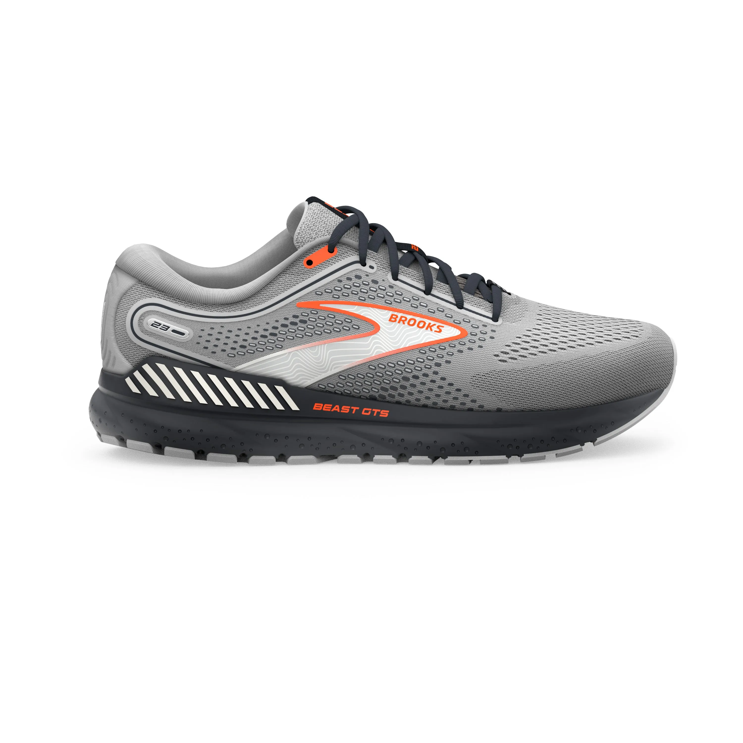 Men's Brooks Beast GTS 23 Color: Grey/Scarlet/Ebony (WIDE WIDTH)