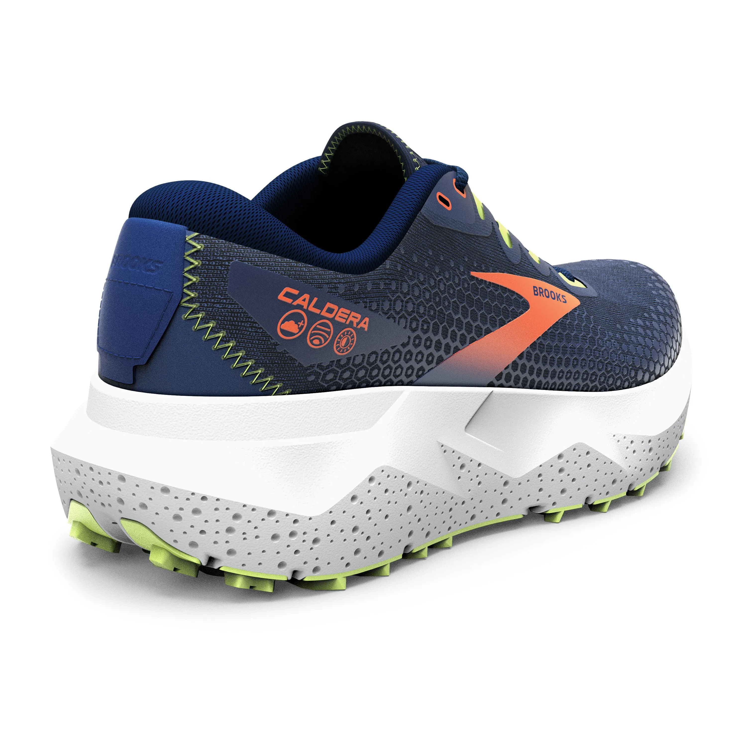 Men's Brooks Caldera 6 Color: Navy/ Firecracker/ Sharp Green