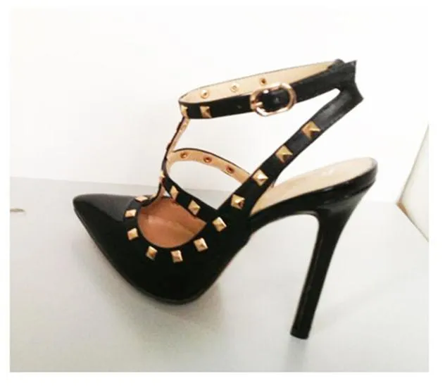 New 2107 Hot Women Pumps Ladies Sexy Pointed Toe High Heels Fashion Buckle Studded Stiletto High Heel Sandals Shoes Large Size