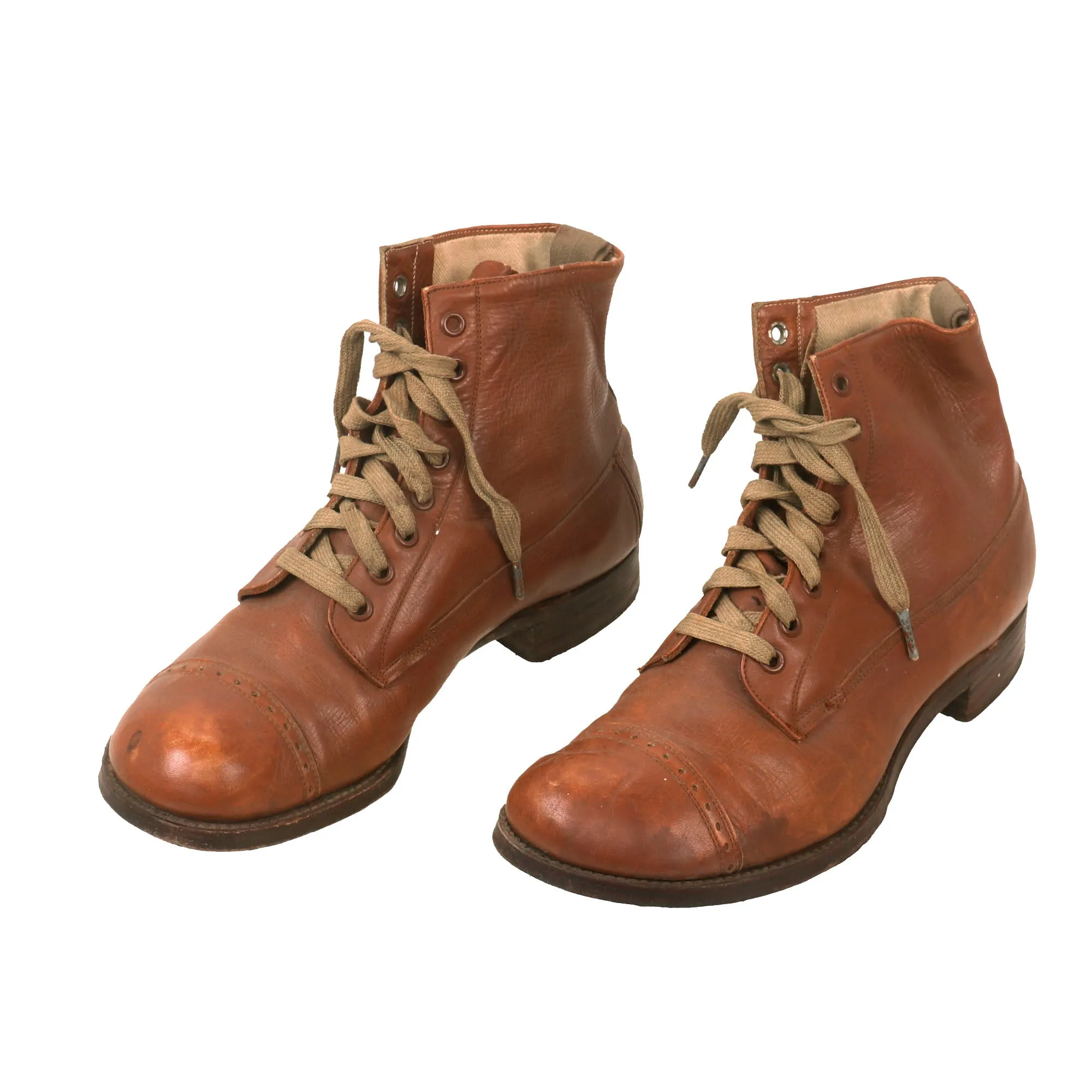 Original U.S. WWI Amazing Pair of M1912 Russet Marching Shoes - 1919 Dated - Size 7 - St. Louis Depot Marked