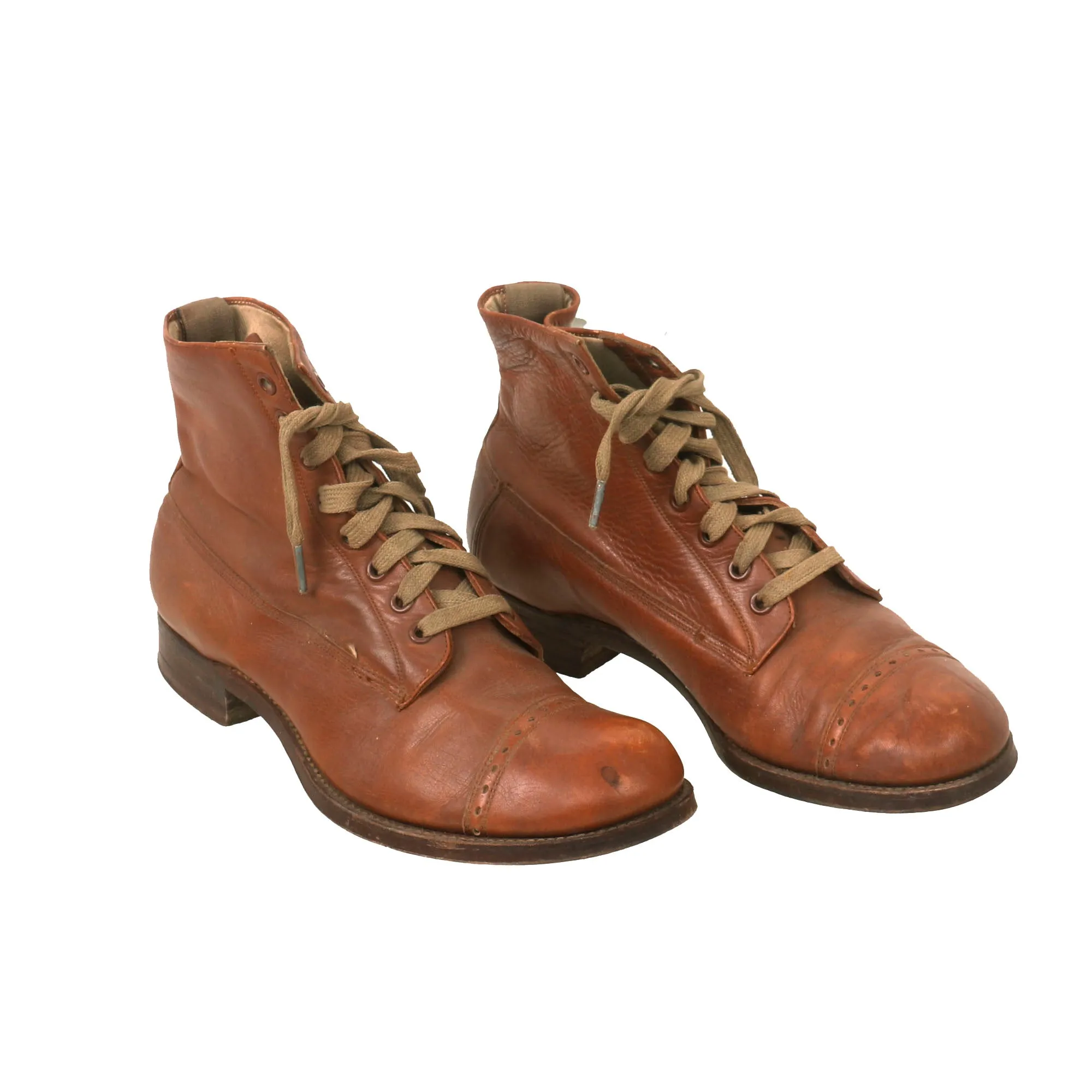 Original U.S. WWI Amazing Pair of M1912 Russet Marching Shoes - 1919 Dated - Size 7 - St. Louis Depot Marked