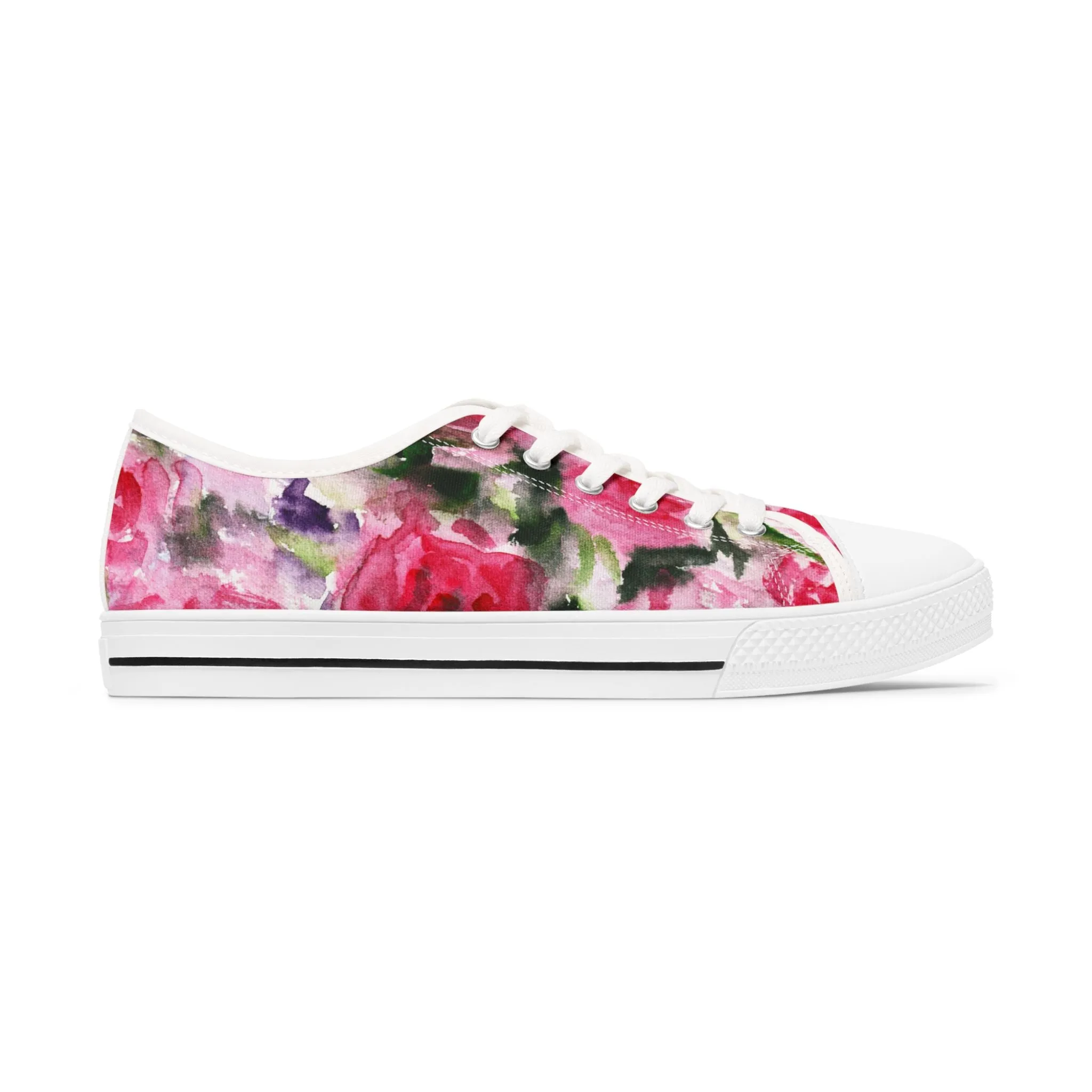 Pink Rose Floral Women's Sneakers, Floral Print Best Women's Low Top Canvas Sneakers (US Size: 5.5-12)