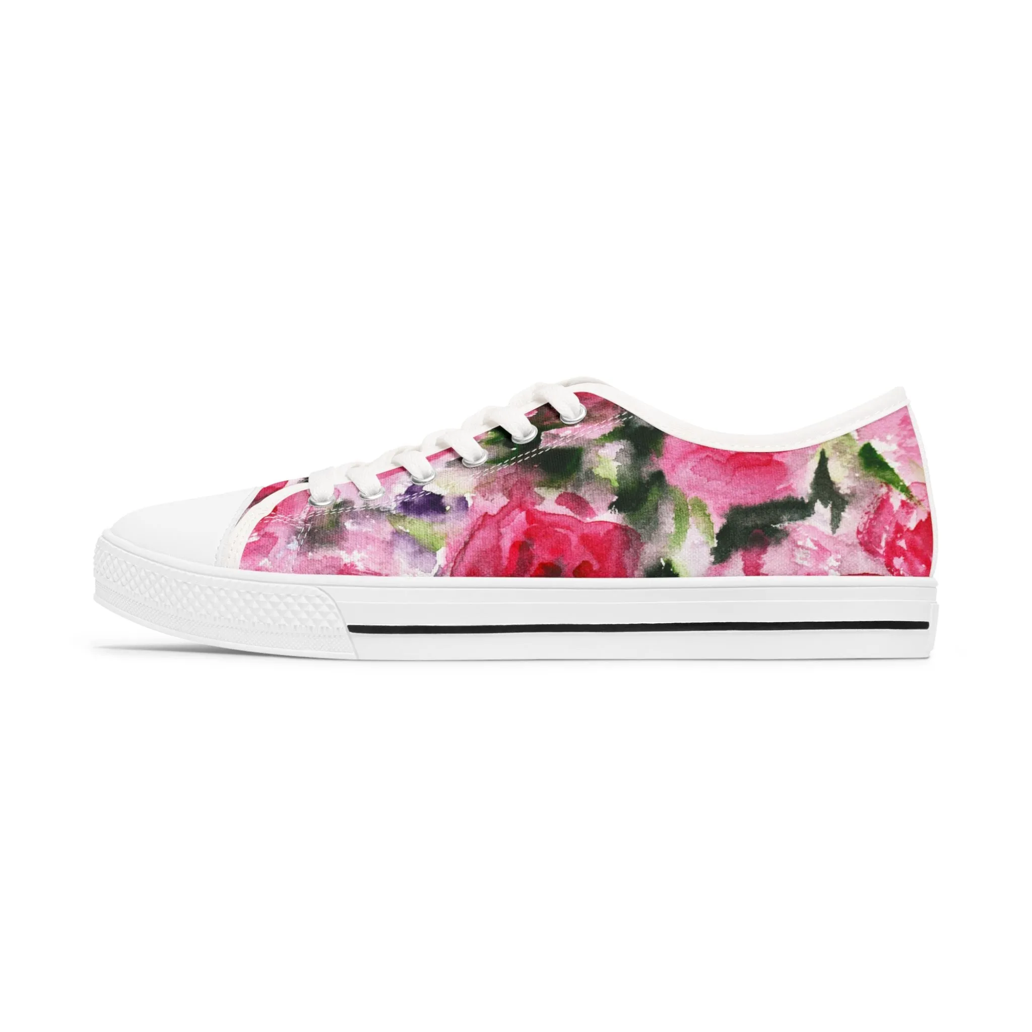 Pink Rose Floral Women's Sneakers, Floral Print Best Women's Low Top Canvas Sneakers (US Size: 5.5-12)