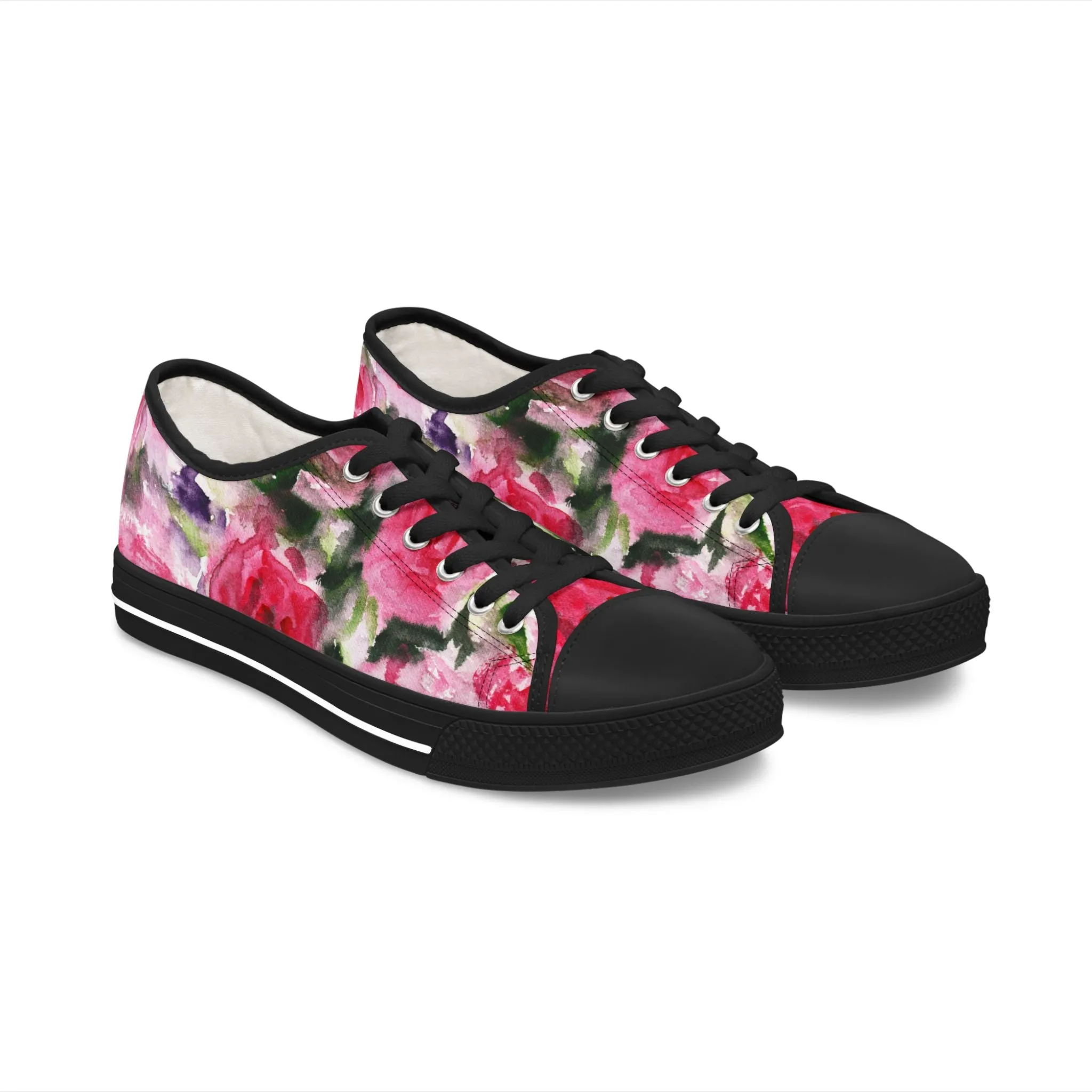 Pink Rose Floral Women's Sneakers, Floral Print Best Women's Low Top Canvas Sneakers (US Size: 5.5-12)