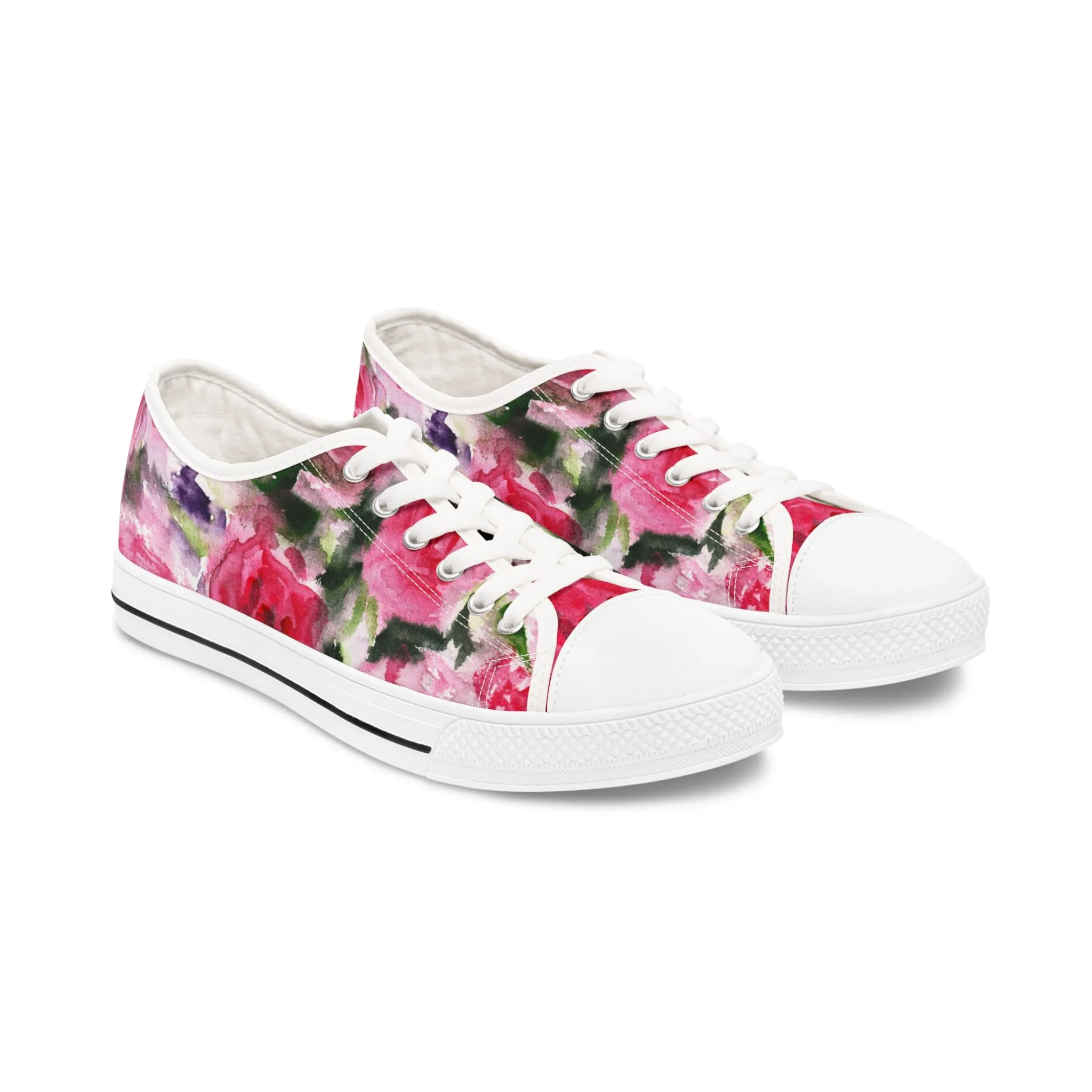 Pink Rose Floral Women's Sneakers, Floral Print Best Women's Low Top Canvas Sneakers (US Size: 5.5-12)