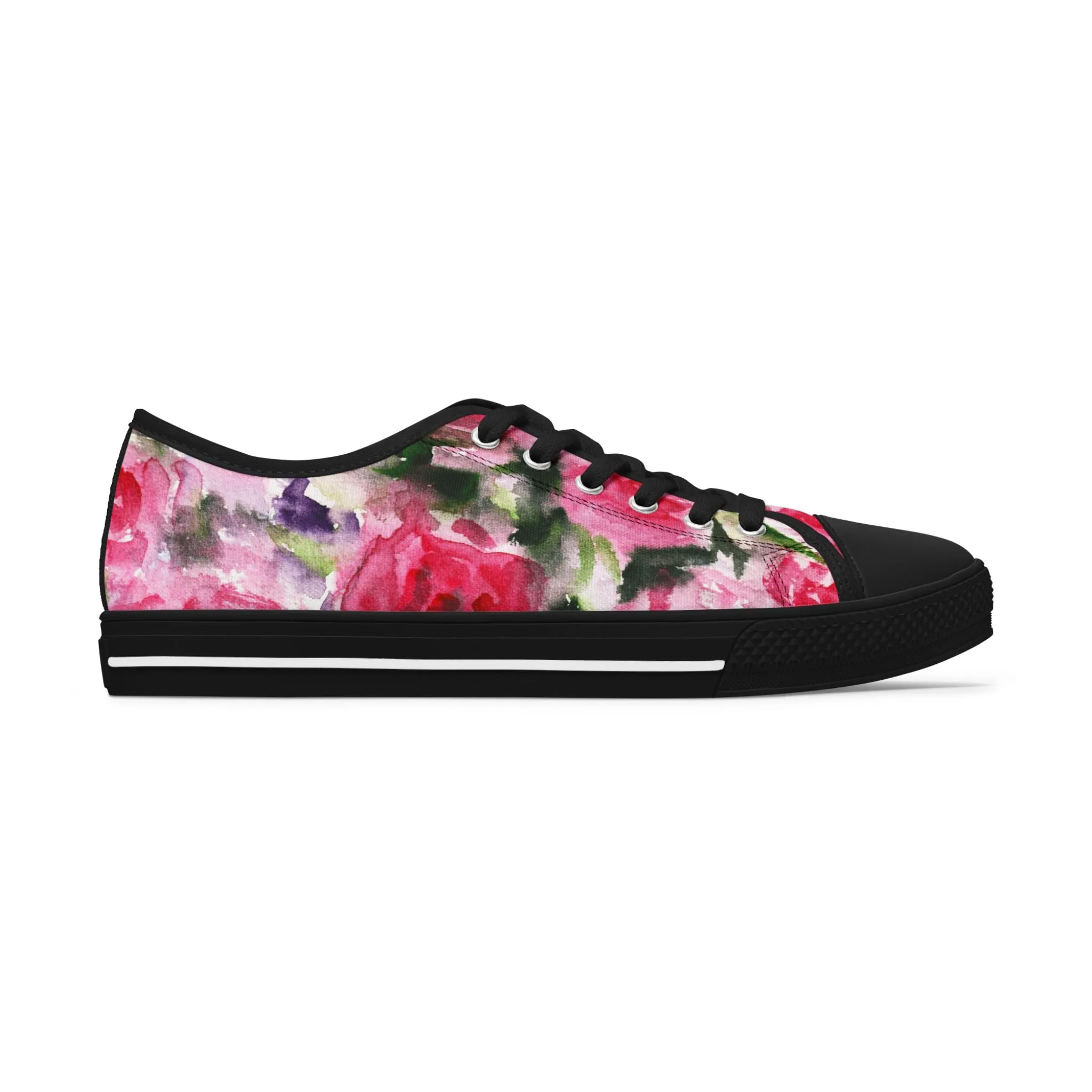 Pink Rose Floral Women's Sneakers, Floral Print Best Women's Low Top Canvas Sneakers (US Size: 5.5-12)