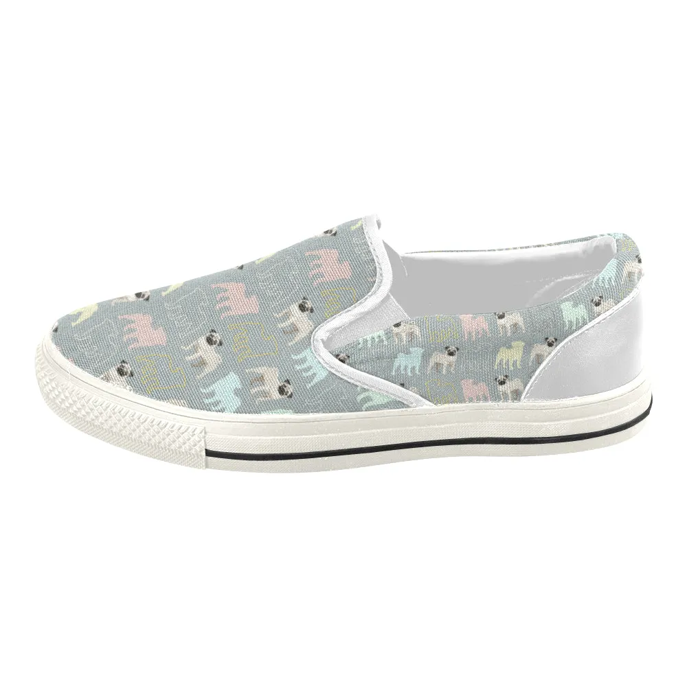 Pug cartoon cute Women's Slip-on Canvas Shoes