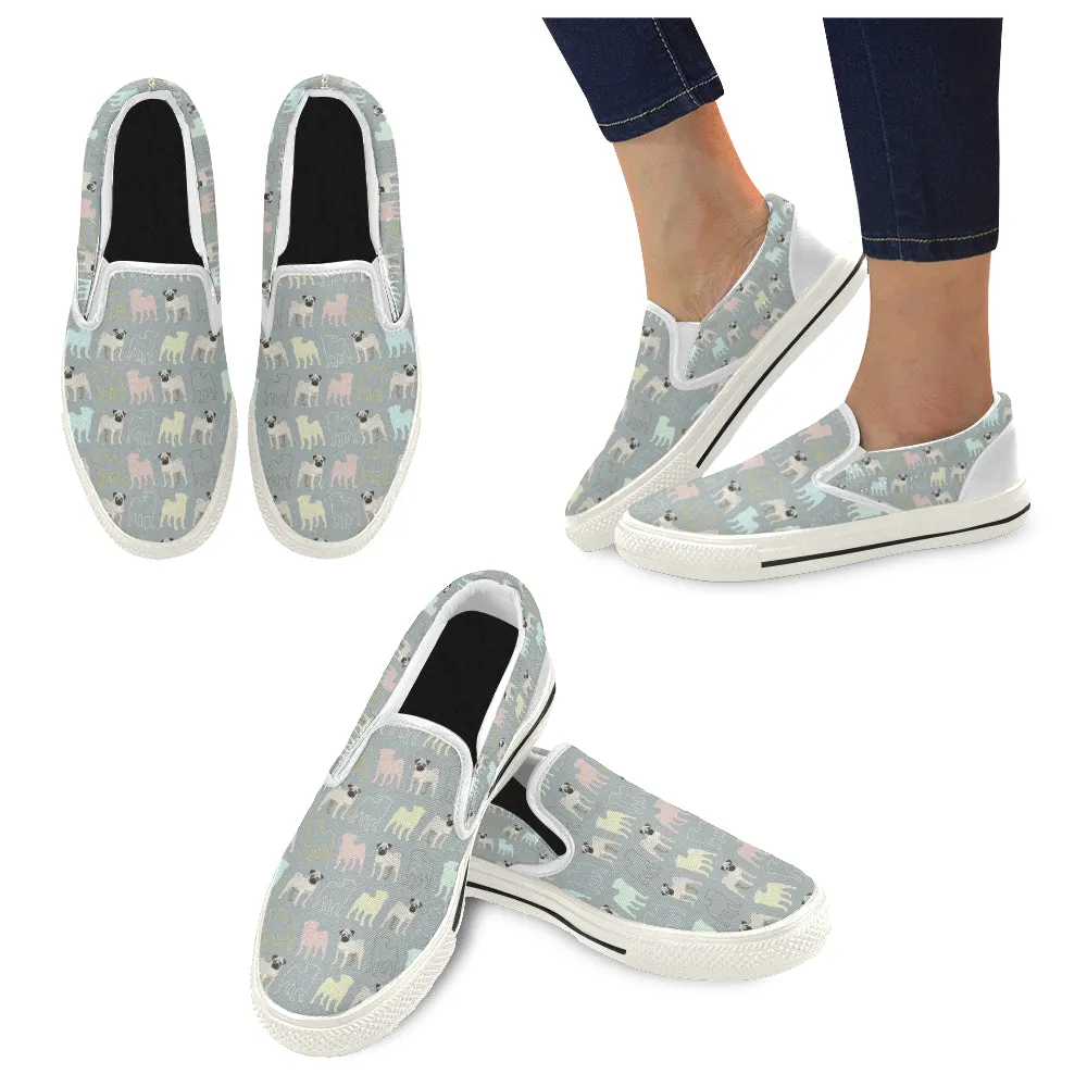 Pug cartoon cute Women's Slip-on Canvas Shoes