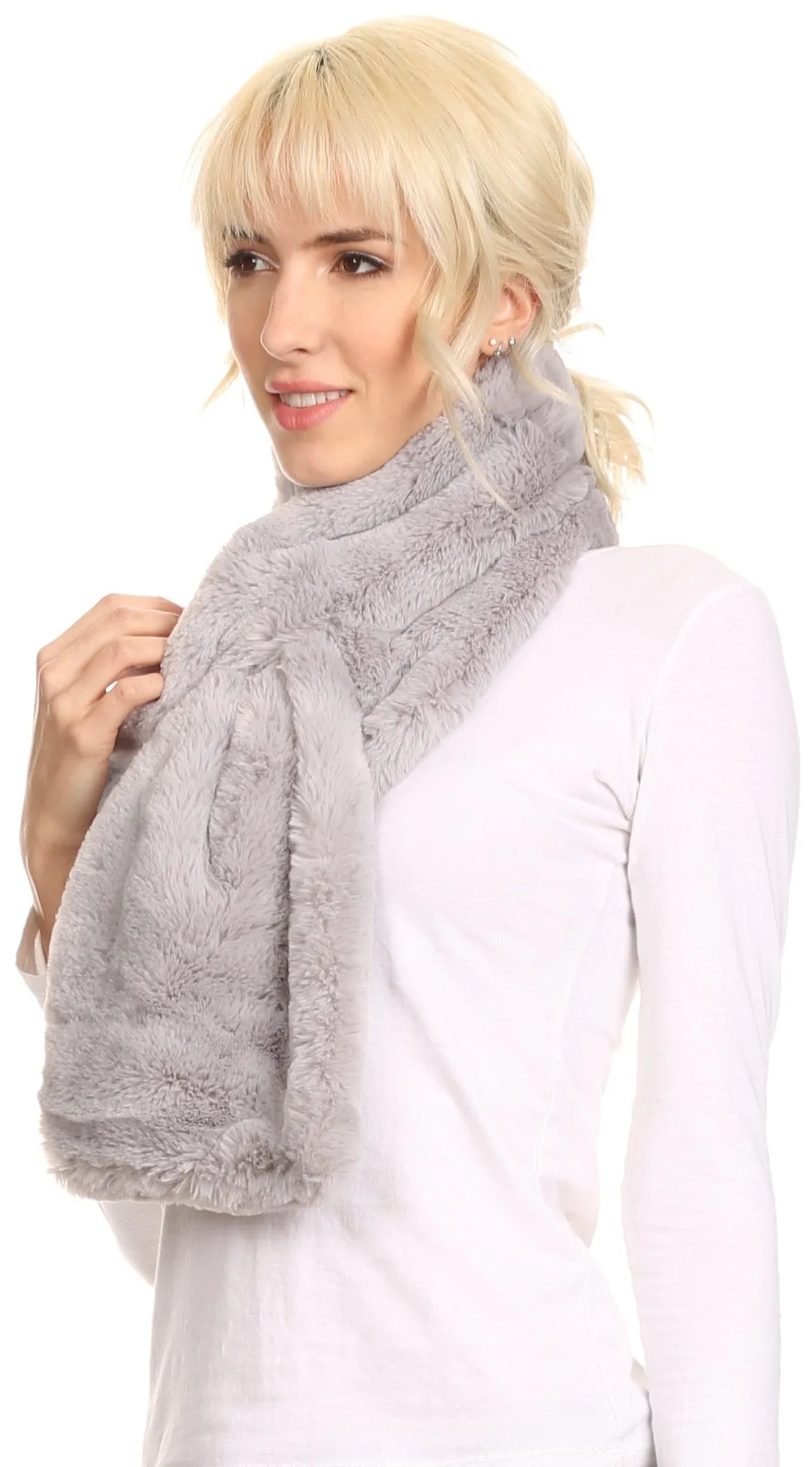 Sakkas Malen Long Rectangle Faux Fur Warm Soft Furry Wrap Around Loophole Scarf