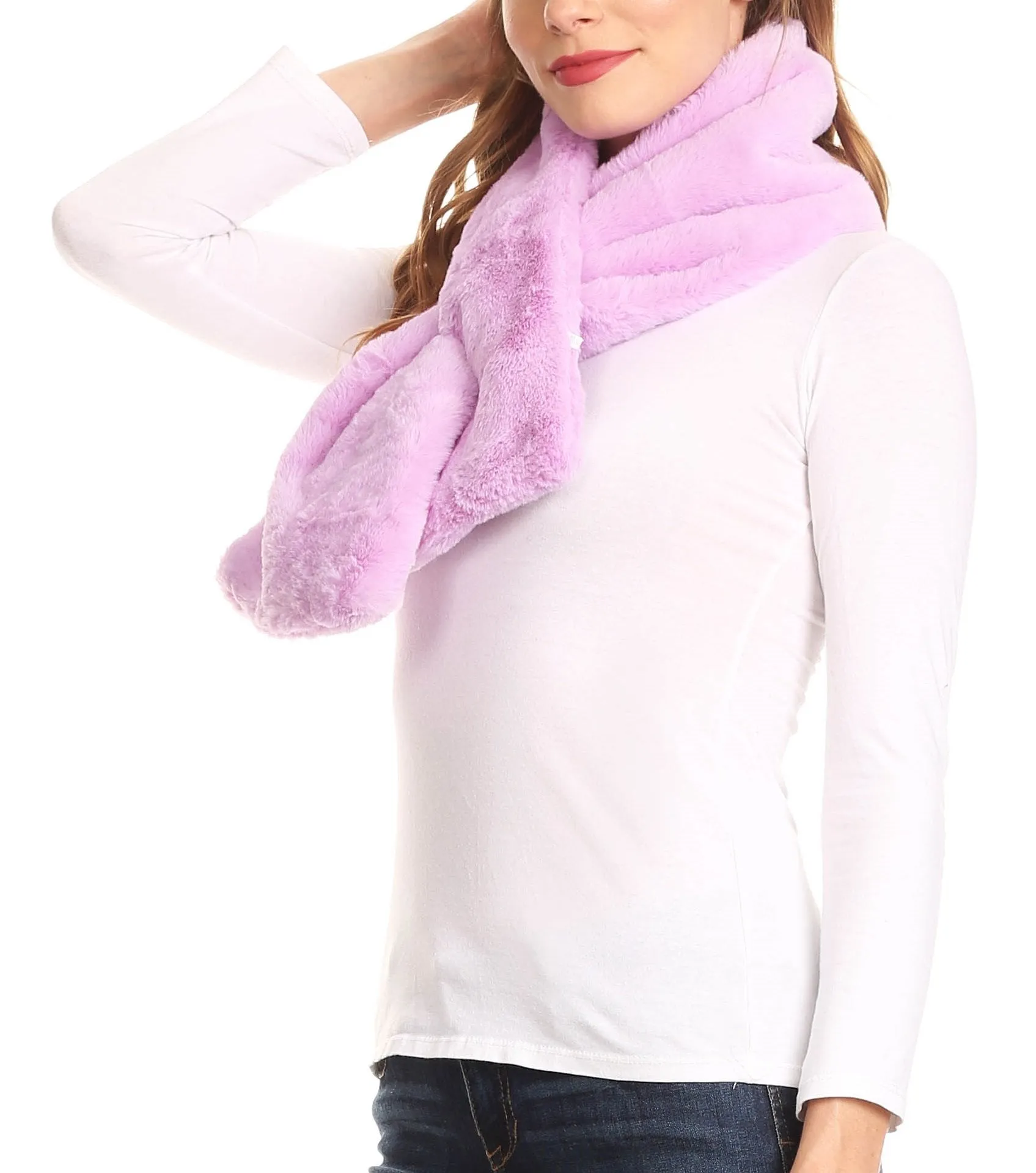 Sakkas Malen Long Rectangle Faux Fur Warm Soft Furry Wrap Around Loophole Scarf