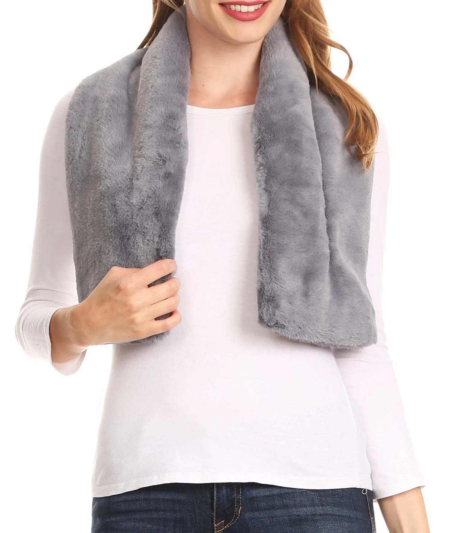 Sakkas Malen Long Rectangle Faux Fur Warm Soft Furry Wrap Around Loophole Scarf