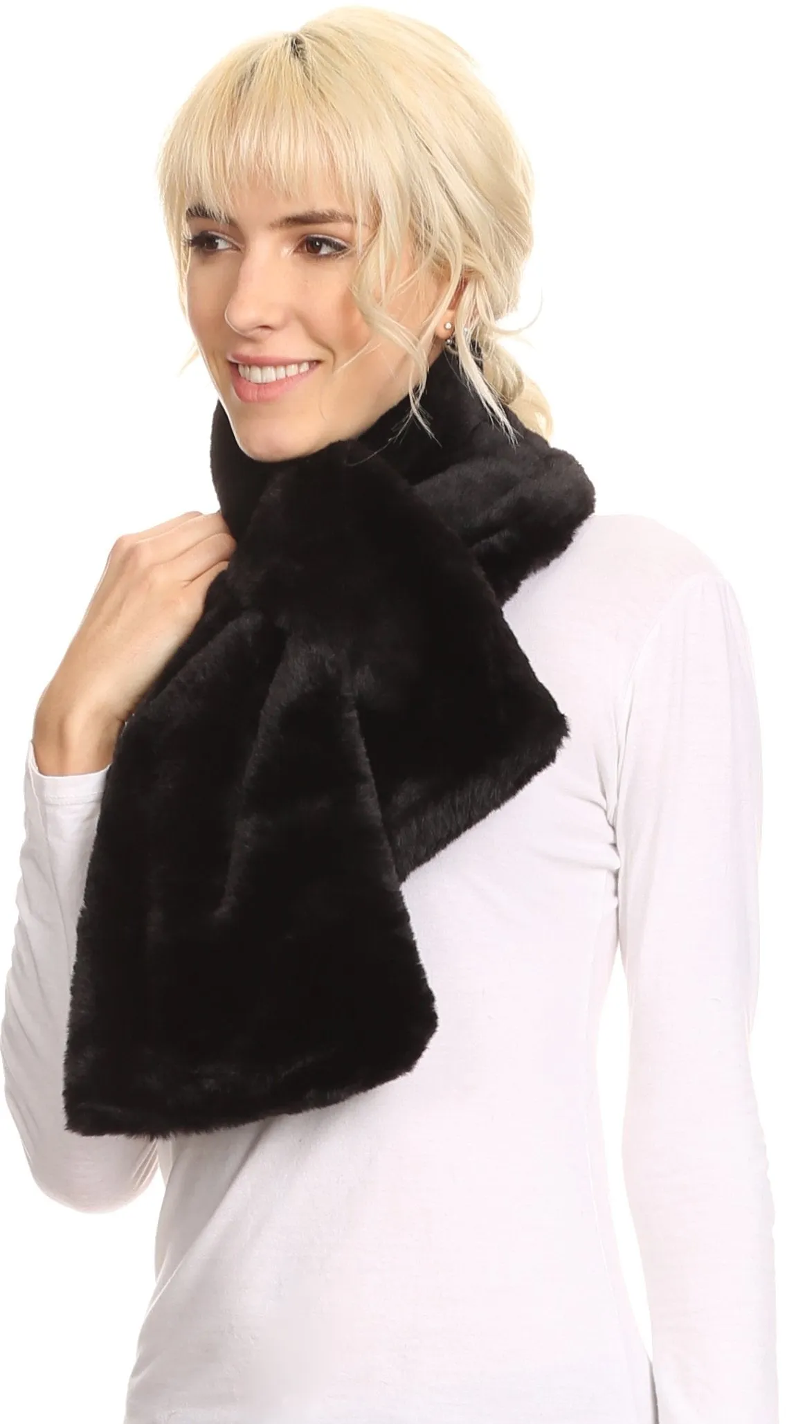 Sakkas Malen Long Rectangle Faux Fur Warm Soft Furry Wrap Around Loophole Scarf