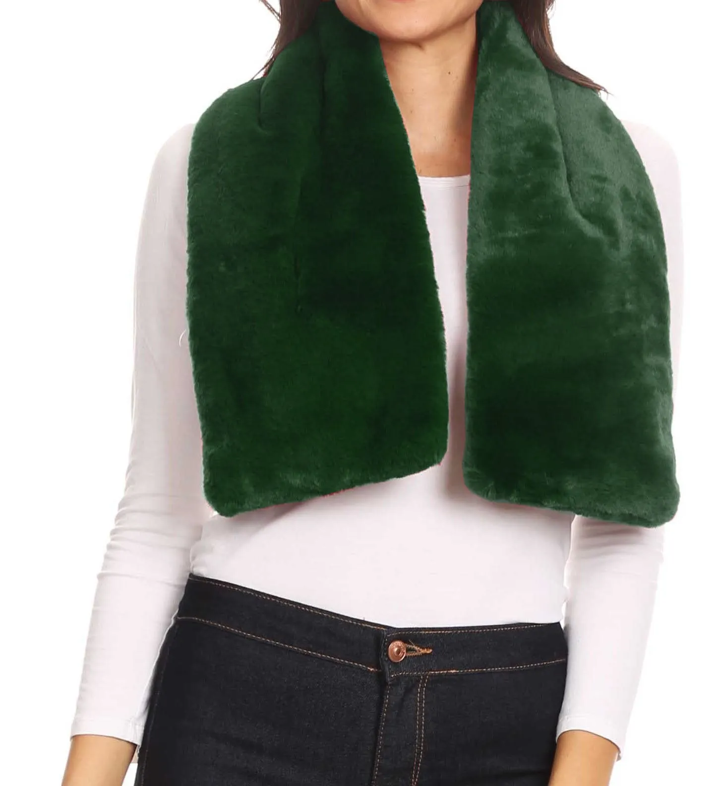 Sakkas Malen Long Rectangle Faux Fur Warm Soft Furry Wrap Around Loophole Scarf