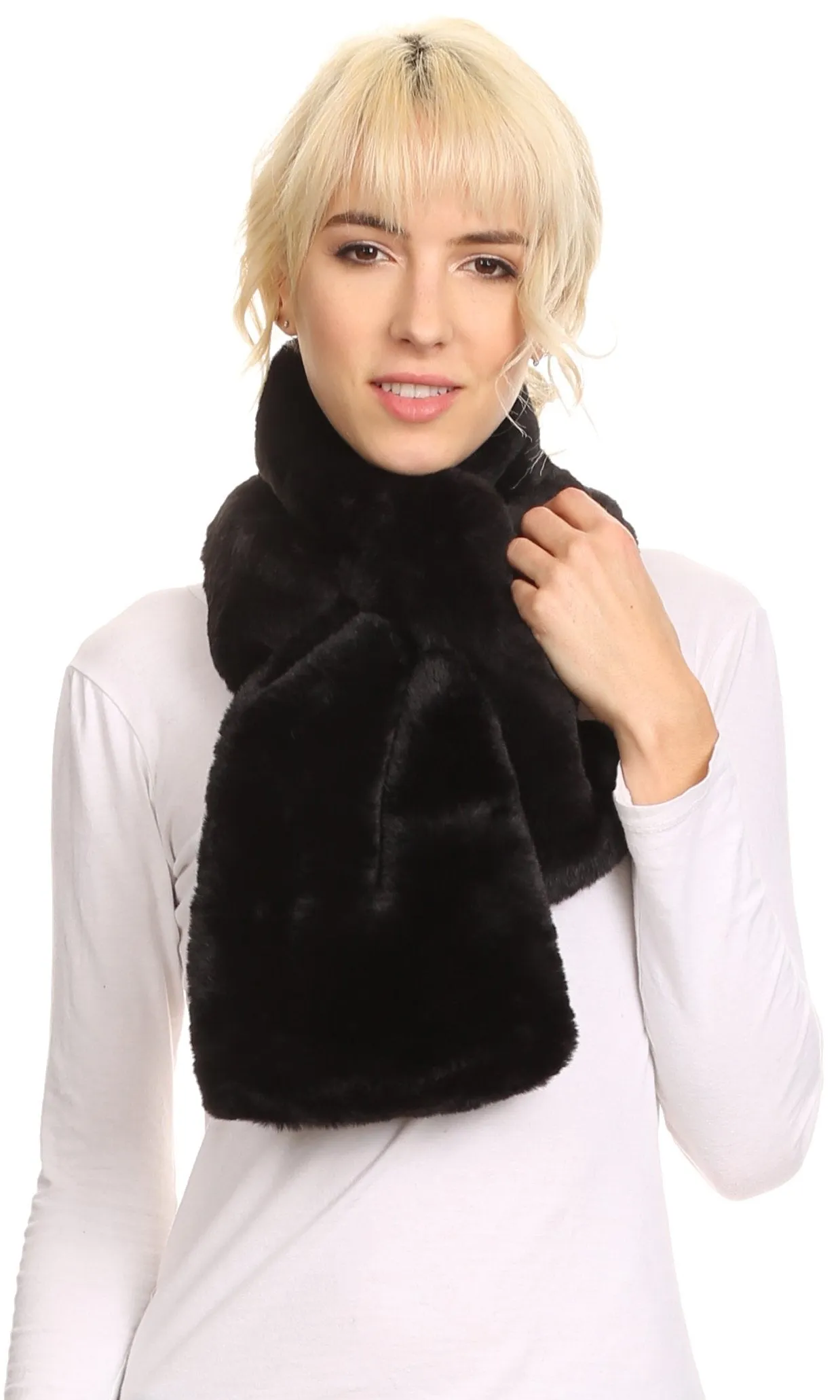 Sakkas Malen Long Rectangle Faux Fur Warm Soft Furry Wrap Around Loophole Scarf