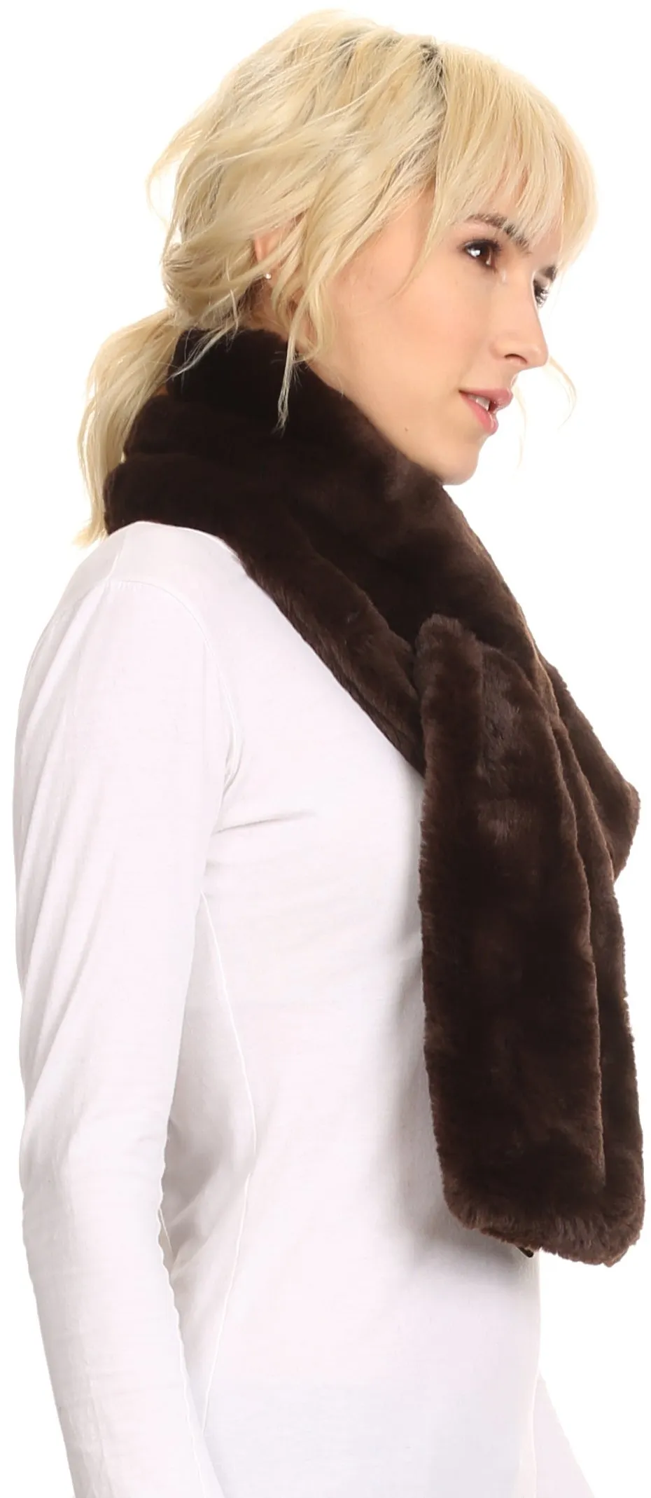 Sakkas Malen Long Rectangle Faux Fur Warm Soft Furry Wrap Around Loophole Scarf