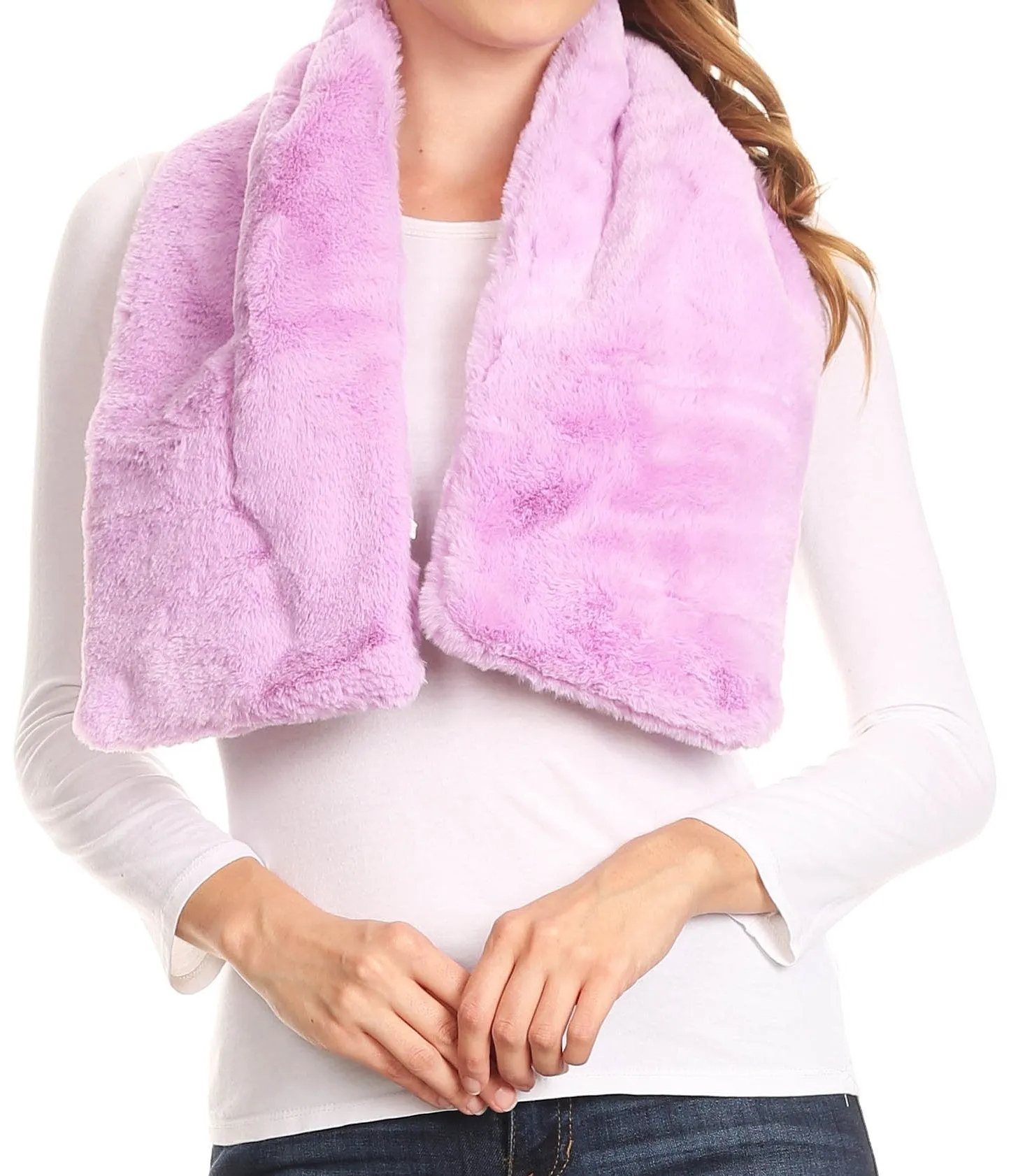 Sakkas Malen Long Rectangle Faux Fur Warm Soft Furry Wrap Around Loophole Scarf