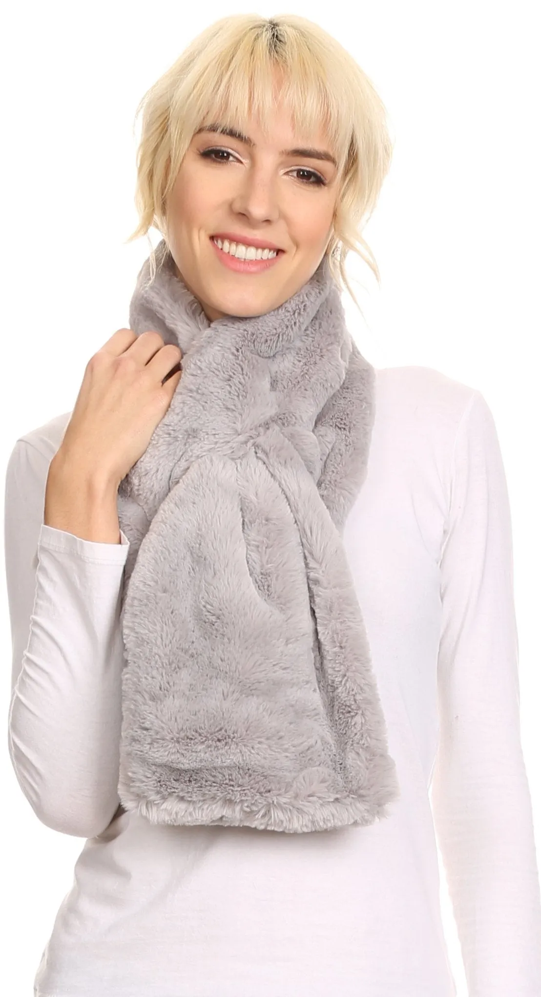 Sakkas Malen Long Rectangle Faux Fur Warm Soft Furry Wrap Around Loophole Scarf