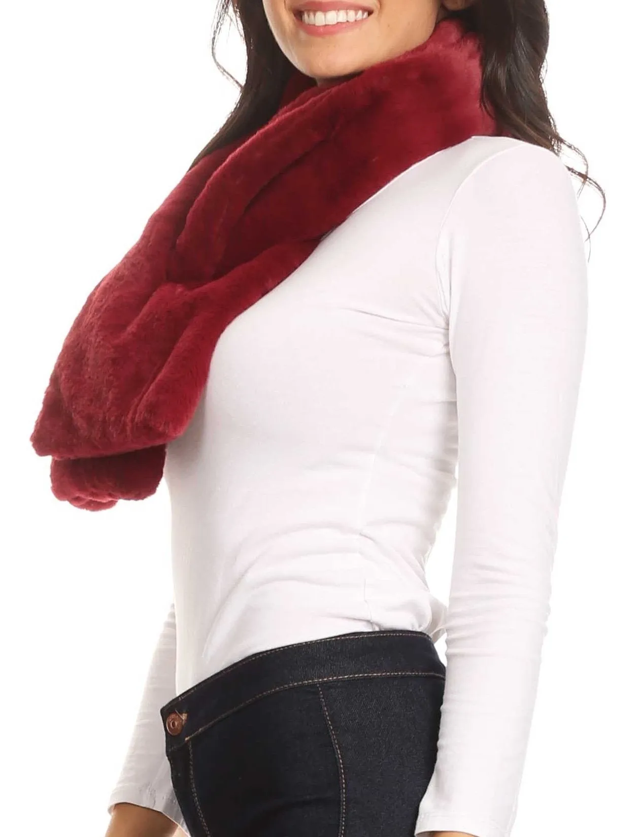 Sakkas Malen Long Rectangle Faux Fur Warm Soft Furry Wrap Around Loophole Scarf